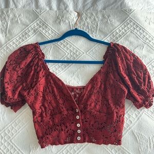 Urban Outfitters Cropped Puff Sleeve Lace Top